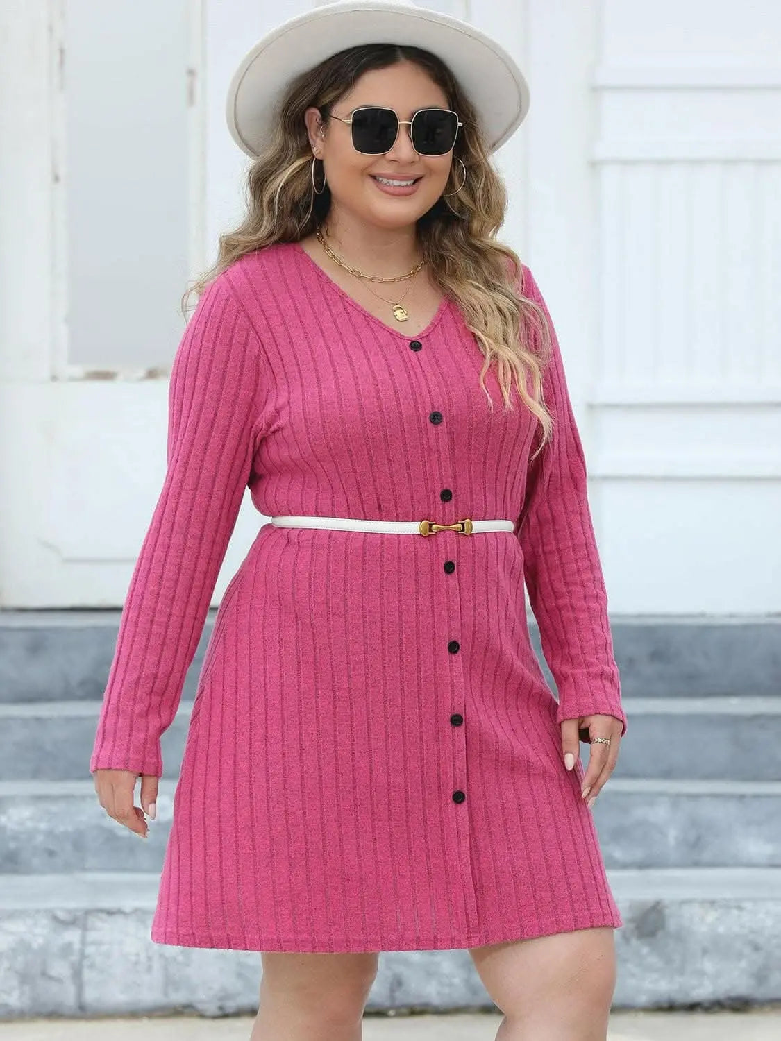 Chic ribbed dress for curvy women - Love Salve